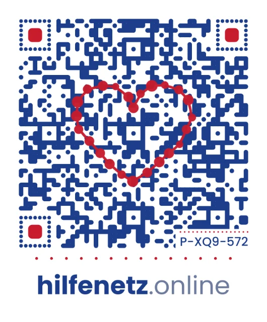 hilfenetz.online QR-Code mit Perlenherz, Code P-XQ9-572